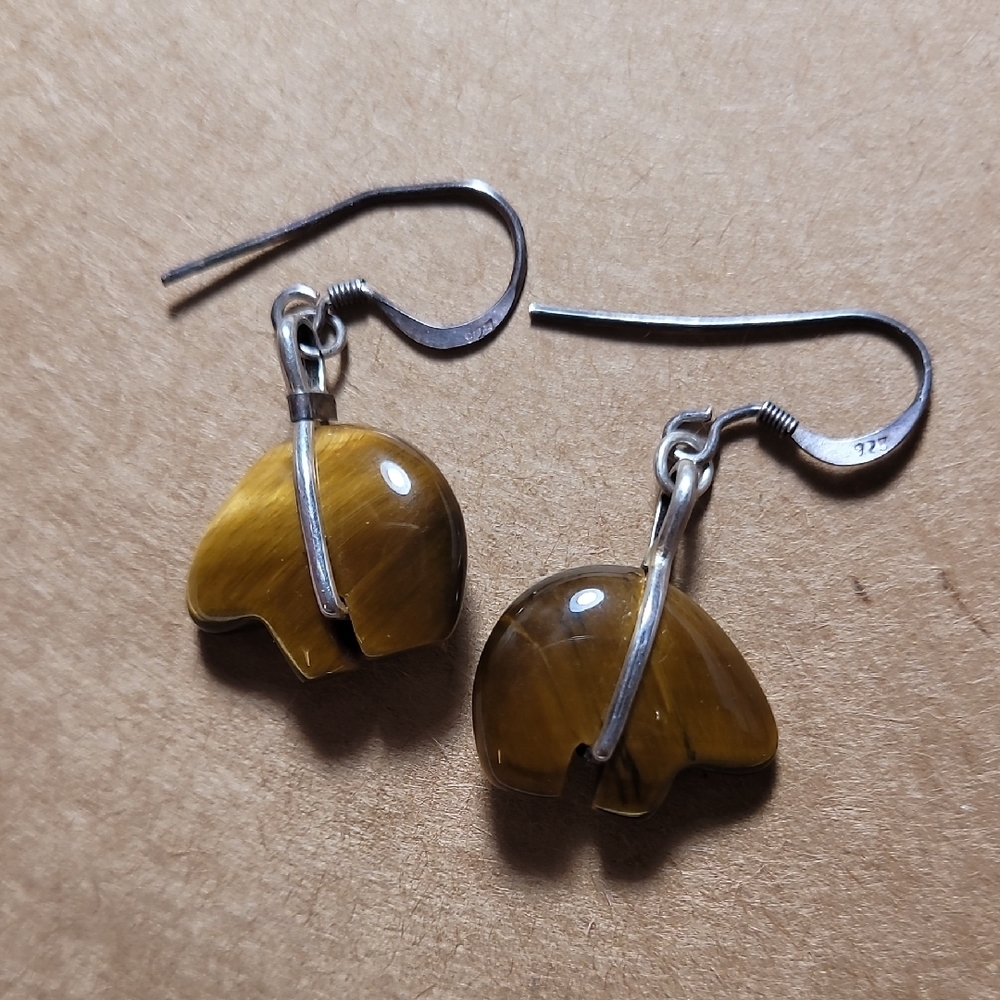 925 Silver and Tiger Eye Gemstone Bear Shaped Earrings